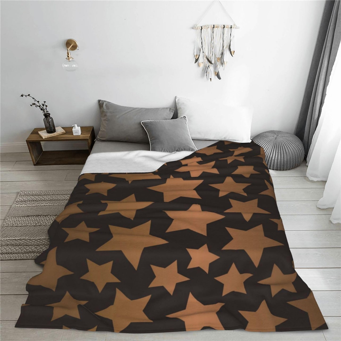 FAMEMBERPERS Pentagram Stars Throw Blanket Fuzzy Cozy Microfiber Fleece Super Soft Sherpa Blankets for Home Couch Bed and Sofa Car Camp… (Black, 60"×80")
