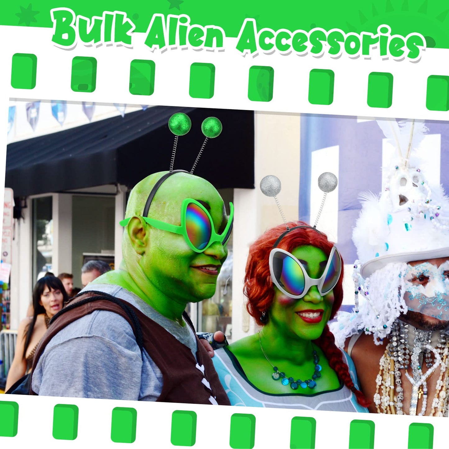 Yuxung 48 Pcs Alien Glasses and Headband Set Alien Rainbow Lens Sunglasses Glasses Boppers Antenna Glitter Martian Headband