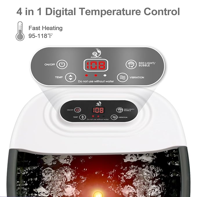 Foot Spa Bath Massager with Heat Bubbles and Vibration Massage and Jets, 16 OZ Tea Tree Oil Foot Soak Epsom Salt, Foot Soaker with Red Light, 22 Massage Rollers, Adjustable Temp -Black