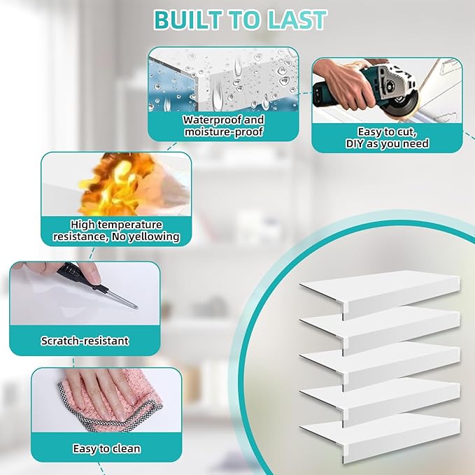 5 Pcs Wire Shelf Cover, 35X16X3 Inch Carbon Fiber Material Shelf Covers for Pantry Shelves(Not Wood), Waterproof Removable Closet Shelving Liner for Home Kitchen,Office Organization - White