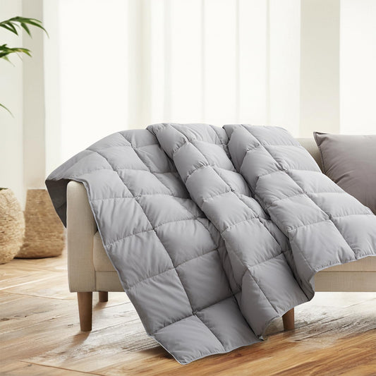 Dreamhood Down Throw Blanket Lightweight Throw Blanket Feather Down Fiber Throw for Couch, Soft Breathable Microfiber Fabric Small for Indoor and Outdoor Use, 50"X70", Alloy Gray