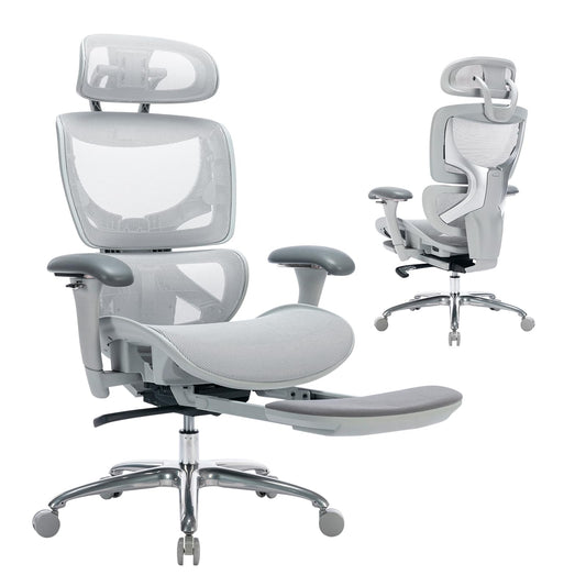COLAMY Ergonomic Mesh Office Chair, Ergonomic Desk Chair with Footrest, Executive High Back Computer Desk Chair with Lumbar Support, Headrest and Adjustable 3D Arms, Tilt Lock and Lumbar Support-Grey