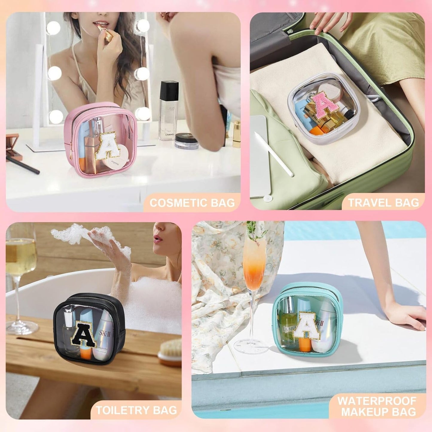 YOOLIFE Initial Travel Toiletry Bag, Clear Makeup Bag Preppy Cosmetic Bags Organizer Travel Essentials Gifts for Women Teen Girlfriend Teacher 12 13 14 15 16 Years Old Girl Gifts Trendy Stuff Blue L