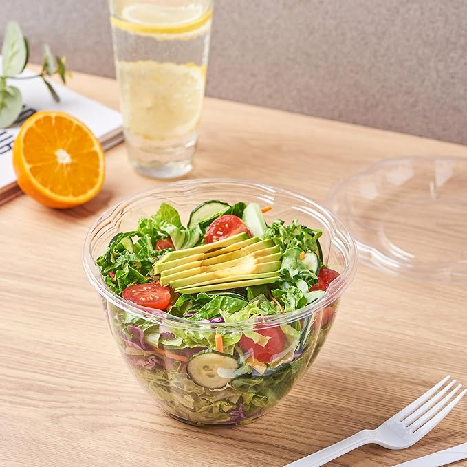 [48 oz. 50 Sets Clear Plastic Salad Bowls with Airtight Lids Disposable To Go Mixing Containers Serving for Fruit, Quinoa, Lunch and Meal Prep