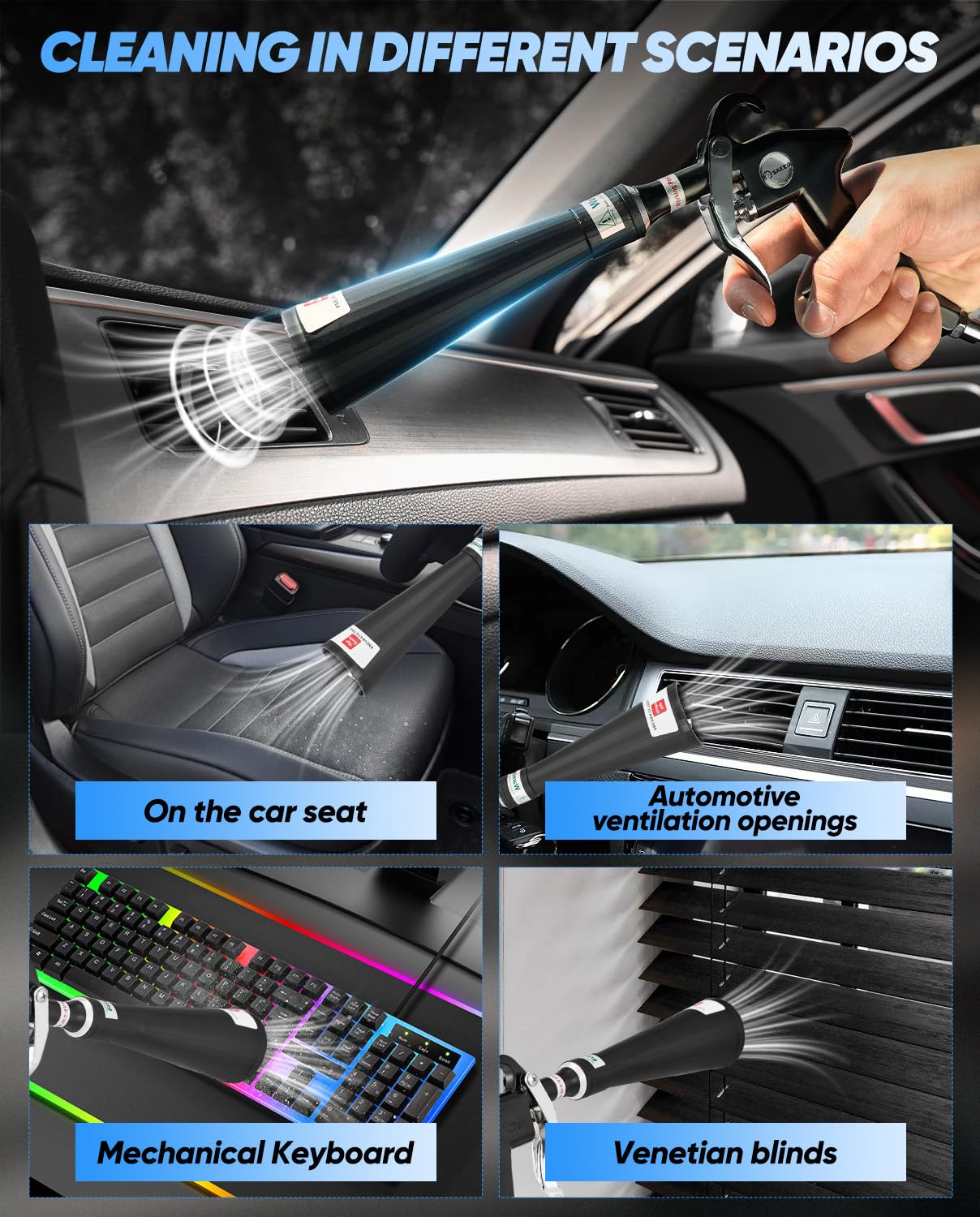 Saker Dry Cleaning Gun,Car Air Blow Gun,Car Cleaning Gun Quickly Removes Surface Dirt and Dust, Air Gun Works with Air Compressor(1 Set Nozzle)