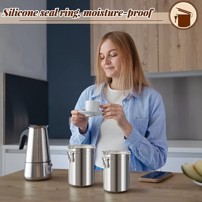 Lallisa 3 Pcs Stainless Steel Canisters 62 oz Stainless Steel Containers with Lids Food Storage Container with Airtight Clamp Lid Coffee Containers for Tea Sugar Coffee Flour Kitchen Counters