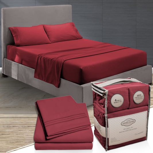 Abeero Home King Size Sheets Set Cooling - Luxury Hotel Sheets - Soft Bed Sheets with Elastic Corner Straps - Deep Pockets Microfiber Bedsheet - Bedding Sheets & Pillowcases - 4 PC (King, Burgundy)