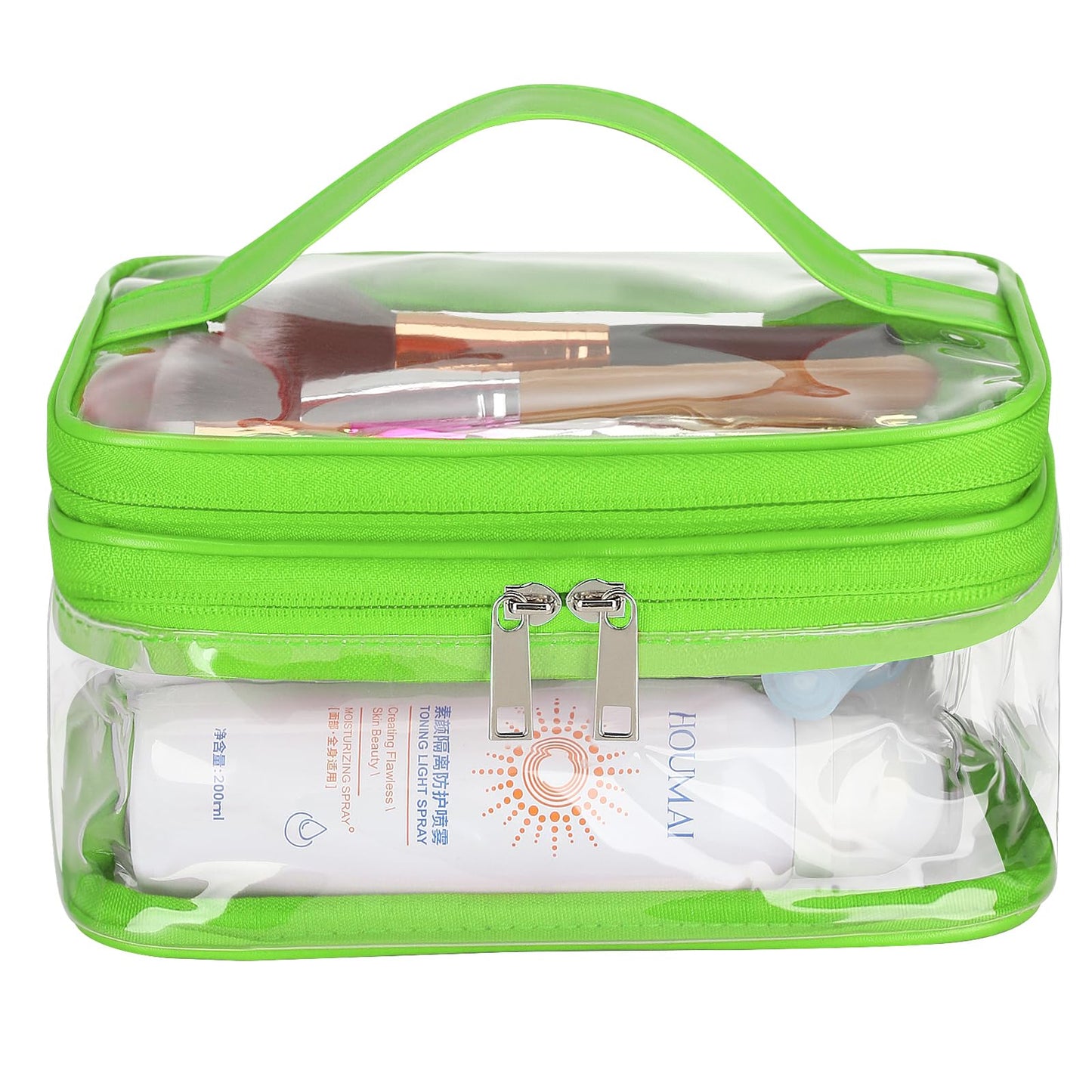 HAOGUAGUA Double Layer Clear Cosmetic Bag Makeup Bag, Waterproof Travel Toiletry Bag, Transparent PVC Hair & Nail Accessories Pouch Beach Bag Organizer (Black)