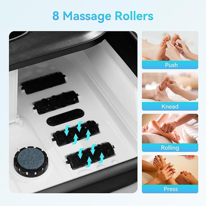 Foot Spa Bath Massager, Collapsible Foot Soaking Tub with Heat, Bubbles, Red Light, Pumice Stone, and Shiatsu Rollers for Relaxation, Gift for Foot Care