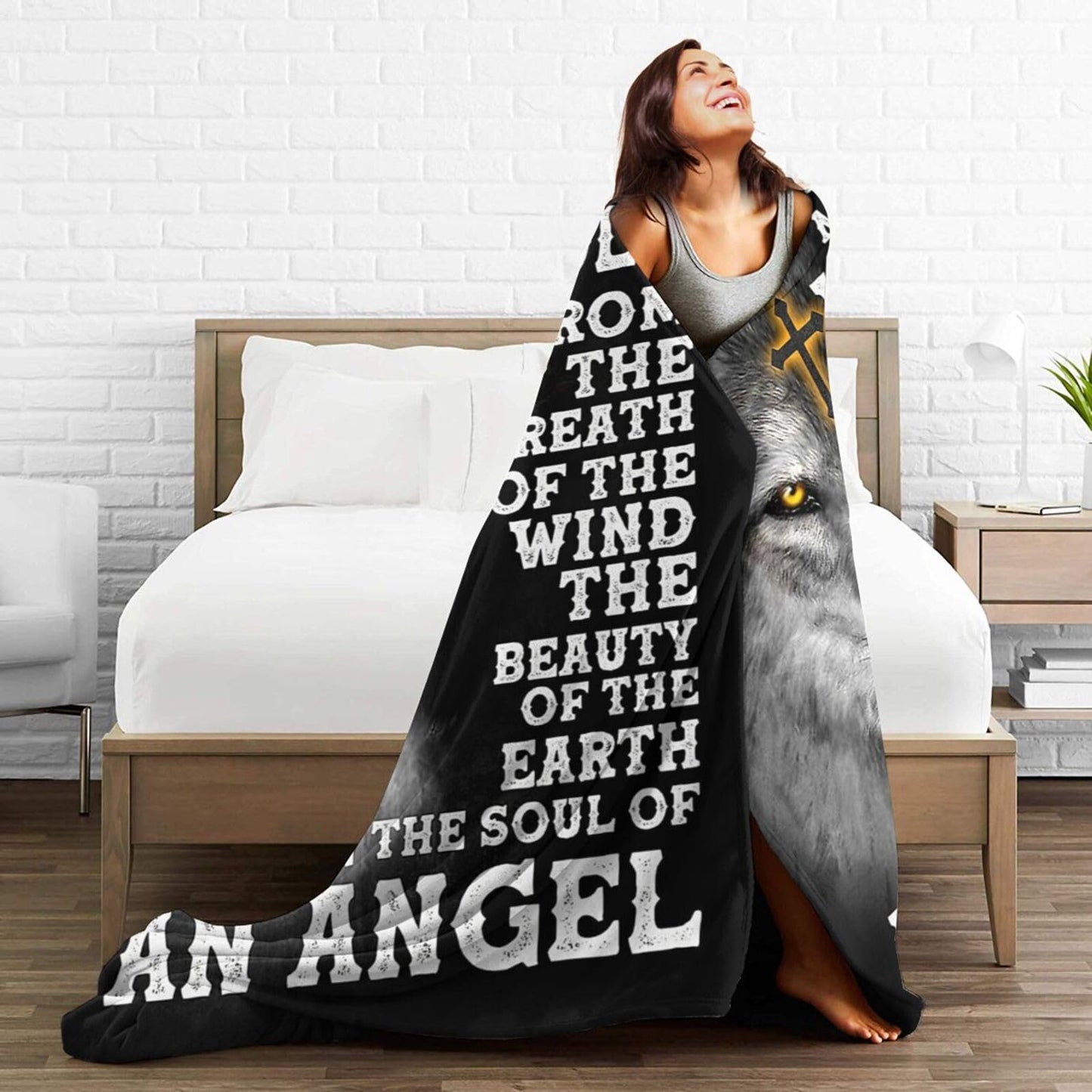 Wolf Blanket for Girls Boys Motivational Quotes Throw Blankets Wildlife Wolf Fleece Cozy Throws Warm Soft Fuzzy Stuffed Animal Plush Black White Decor for Sofa Bed Gifts for Men Women Adults 50"x40"