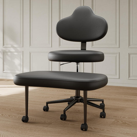 Pinmoco Cross Legged Office Chair with Wheels, Meditation Chair, ADHD Chair for Adults, Wider Criss Cross Chair, Height Adjustable Backrest and Seat, Yoga Office Chair, PU Leather, Black
