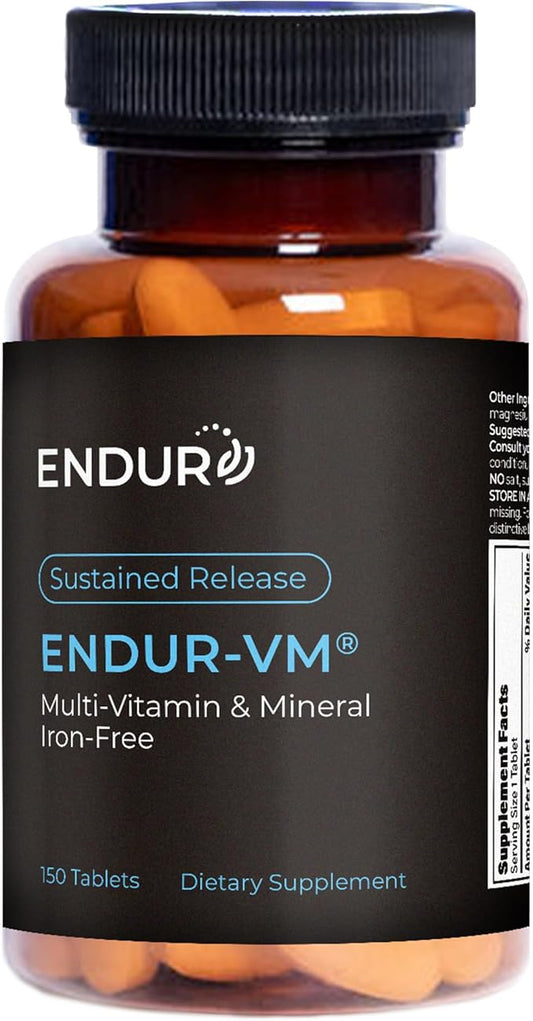 ENDUR-VM - Without Iron – Sustained-Release Daily Multi-Vitamin - Vitamin A, Vitamin C, Vitamin D, Vitamin E, Vitamin B12 - Zinc for Immune Health Support + Calcium & More - 150 Tablets