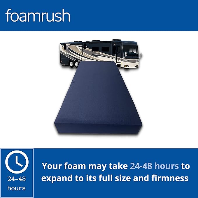 FoamRush 6-Inch Bunk (42" x 80") High Density Foam RV Mattress Replacement with Canvas Navy Cover, Medium Firm, Made in USA, Camper Trailer, Removable Water-Resistant Outdoor/Indoor Cover w Zip