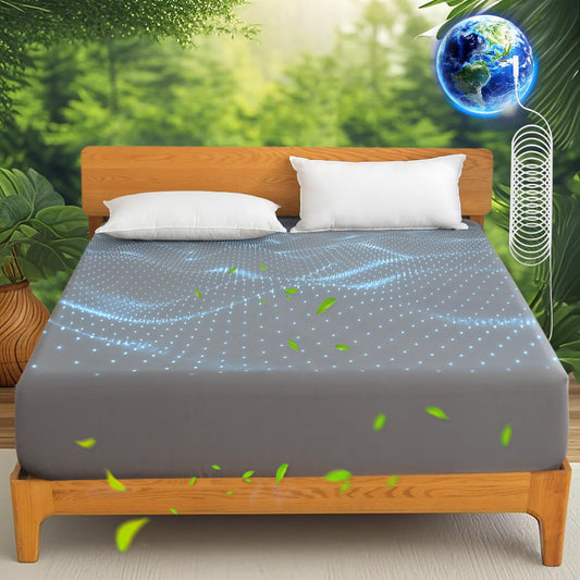 Ivellow Grounding Sheets King 10% Pure Silver Fiber 90% Organic Cotton Sheets King Size 16” Deep Pocket Soft Breathable Grounded Sheet Earth Connected Bedding Fitted Bed Sheet with Grounding Cord Grey