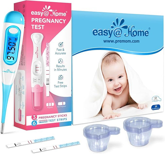 Easy@Home Pregnancy Test Sticks + Easy@Home 50 Ovulation Test Predictor Kit + Cups + Easy@Home Digital Basal Thermometer