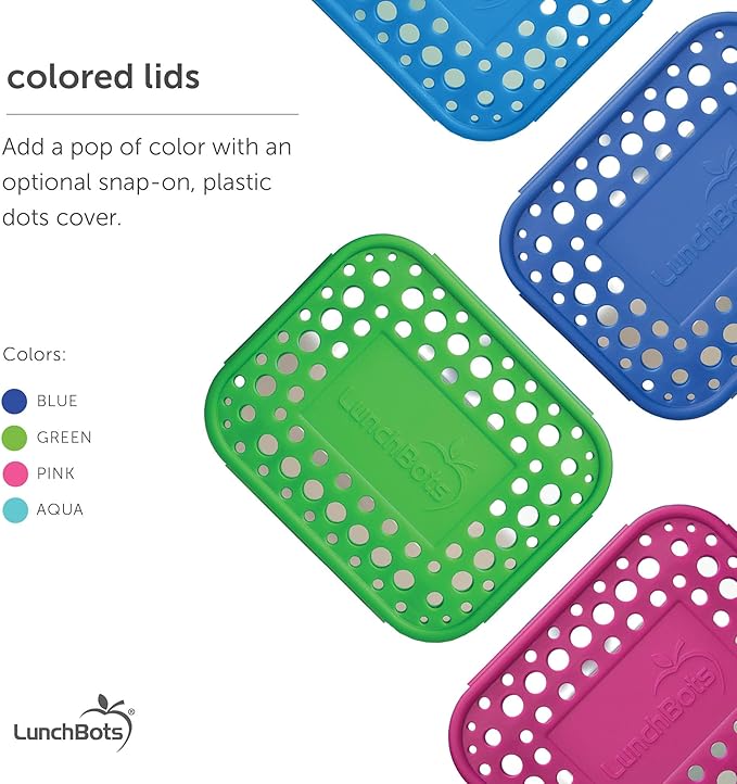 LunchBots Medium Uno Stainless Steel Sandwich Container - Open Design for Wraps - Salads or a Small Meal - Eco-Friendly - Dishwasher Safe and BPA-Free - Blue Dots
