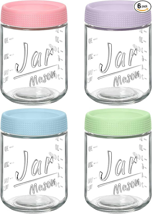 4-Pack 16oz Overnight Oats Containers with Airtight Lids - Glass Mason Jars with Measurement Marks for Yogurt, Meal Prep & Chia Pudding, Stackable & Leakproof