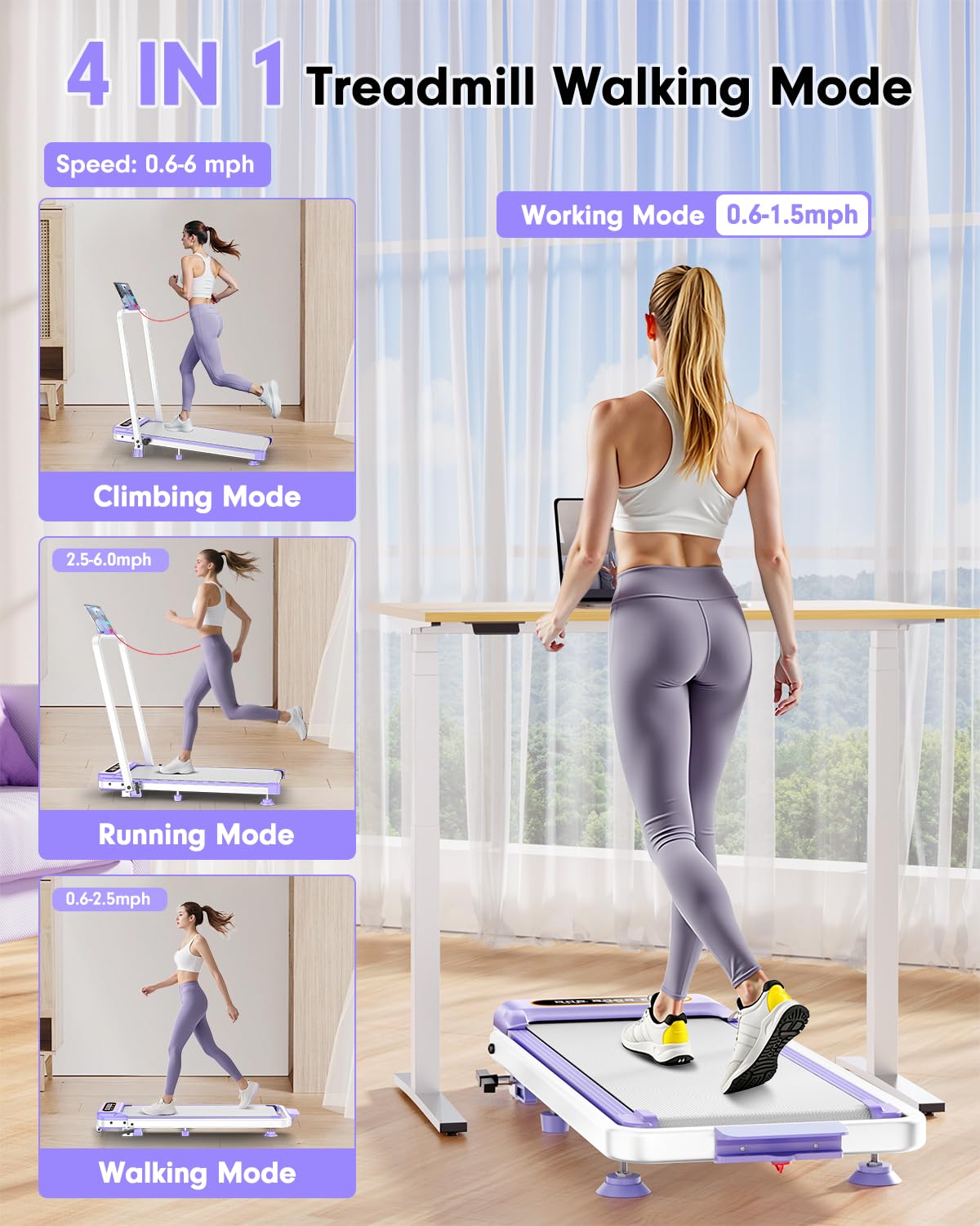 2025 Upgrade Walking Pad Treadmill with 8% Incline & Handle Bar, 3.5HP Portable Treadmill for Home Small, Under Desk Compact Walking Pad 300+lb Capacity, Shock Absorption, 0.6-6mph, Remote, Smart App