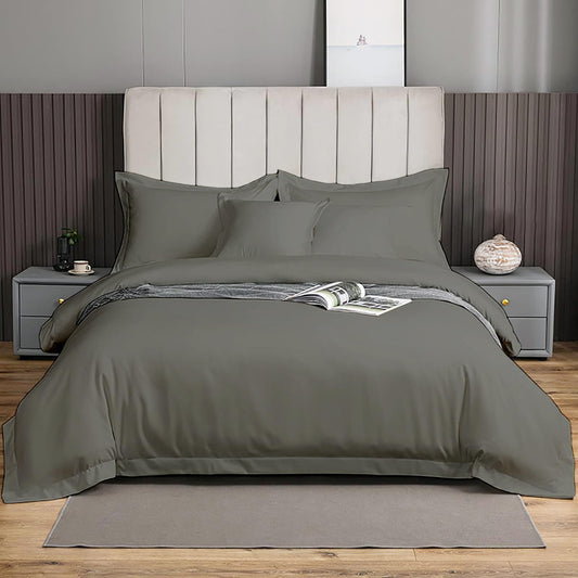eBeddy Linens Duvet Cover Set Queen Size 90x90 Inch 100% Cotton Soft and Breathable 3 Pieces (1 Duvet Cover & 2 Pillow Shams) Premium Bedding Collection Zipper Closure & Corner Ties, Dark Grey Solid