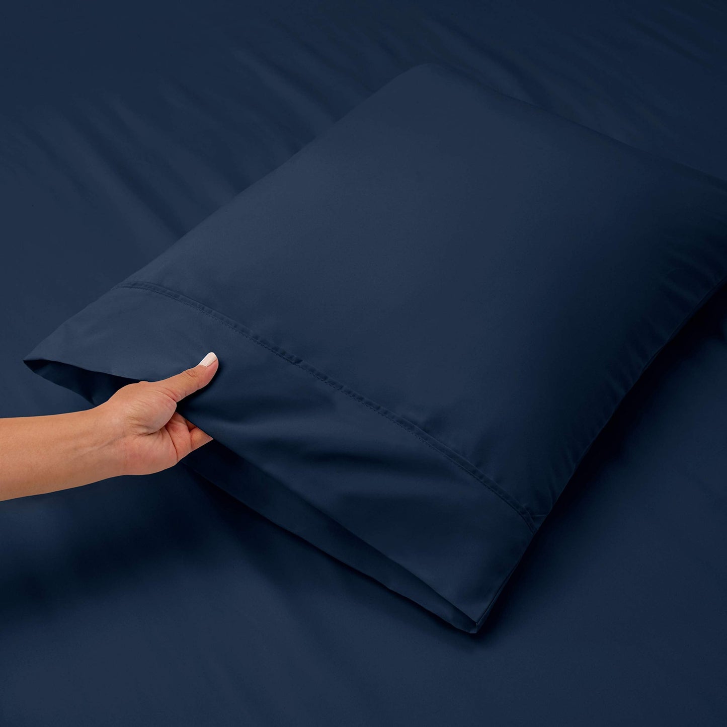 Hearth & Harbor Extra Deep Pocket Sheets - 4 Piece Hotel Luxury Sheet Set Fits Up to 24" Mattress - Ultra Soft Luxury Bed Sheet Set - Cal King, Navy Blue
