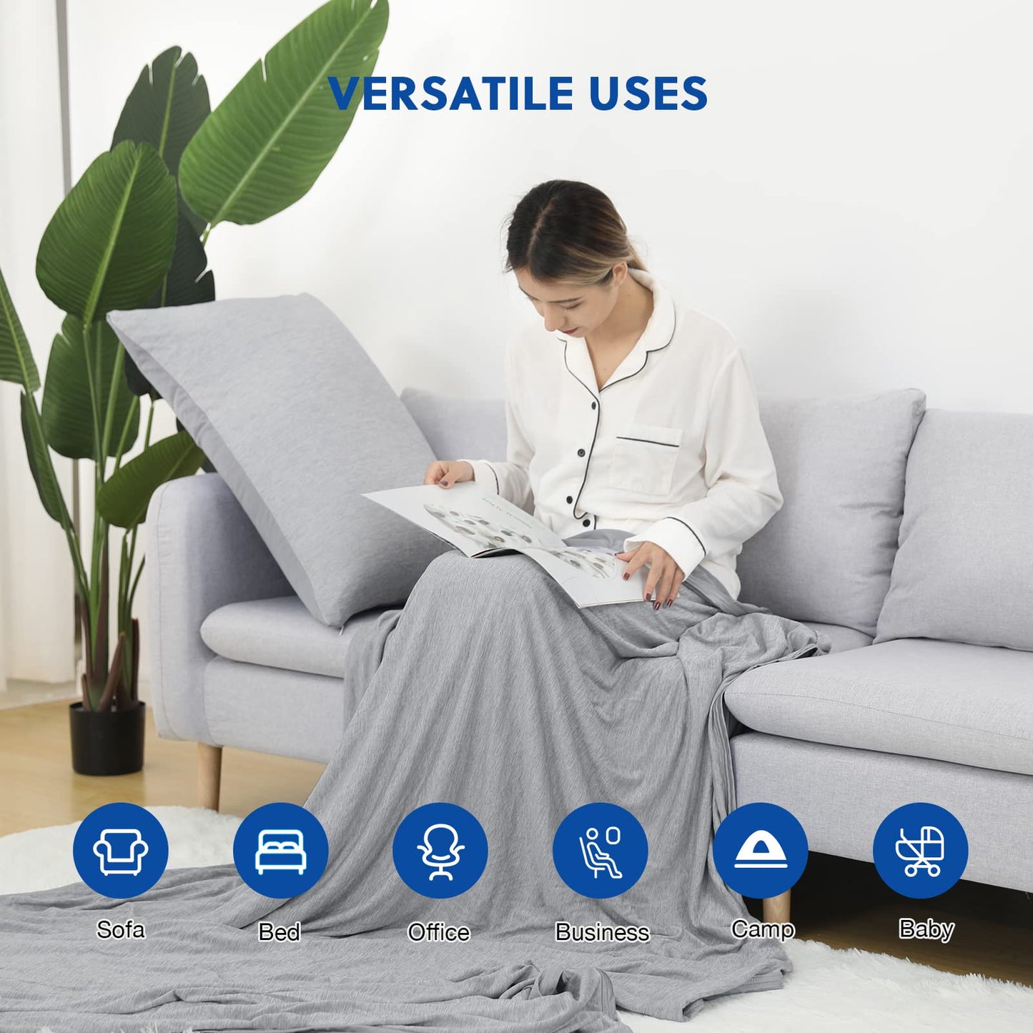 HOMFINE Cooling Blankets for Hot Sleepers - Summer Blanket Thin Lightweight Breathable Soft Double Side Enhanced Cooling for Bed Couch Sofa, Keep Cool for Night Sweats (Grey, 60 x 80 inches)