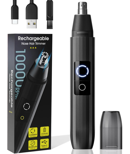 KPMARE Ear and Nose Hair Trimmer for Men Women, USB-C Rechargeable, Personal Portable Travel Nose Hair Grooming Tool with LED Light, Lightweight (Black)