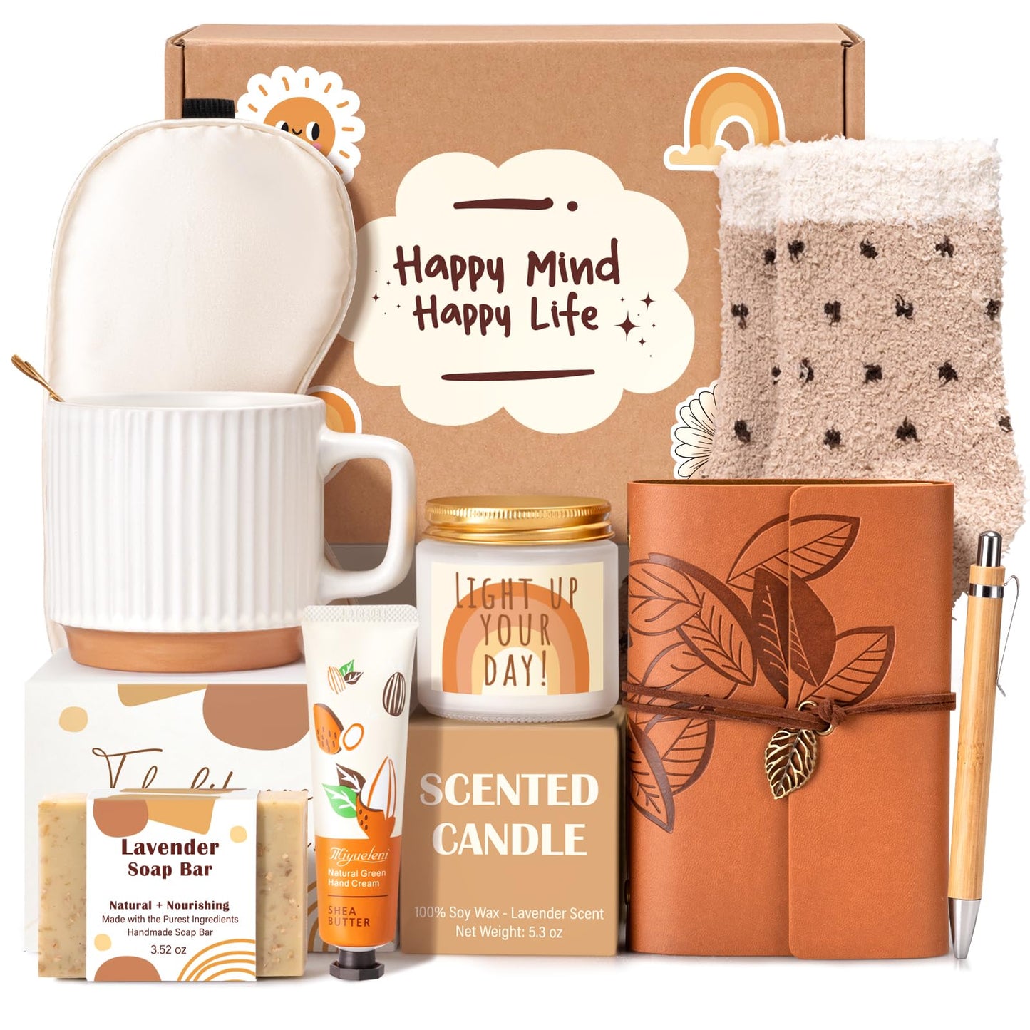 Gift Baskets for Women, 9pcs Unique Happy Birthday Gifts for Women, Thank You Basket Christmas Ideas Box w/ Coffee Mug Her Mom Friend Teacher Coworker, Best Employee Appreciation Gifts