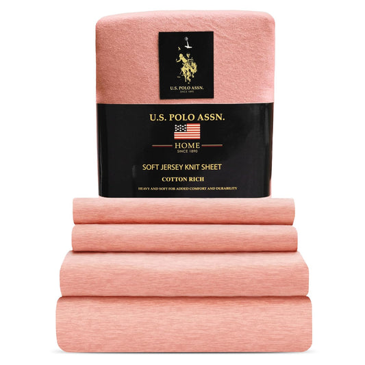 U.S. Polo Assn. All Season, Soft and Cozy T-Shirt Material, 1800 Thread Count 4-Piece Cotton Rich Jersey Sheet Set
