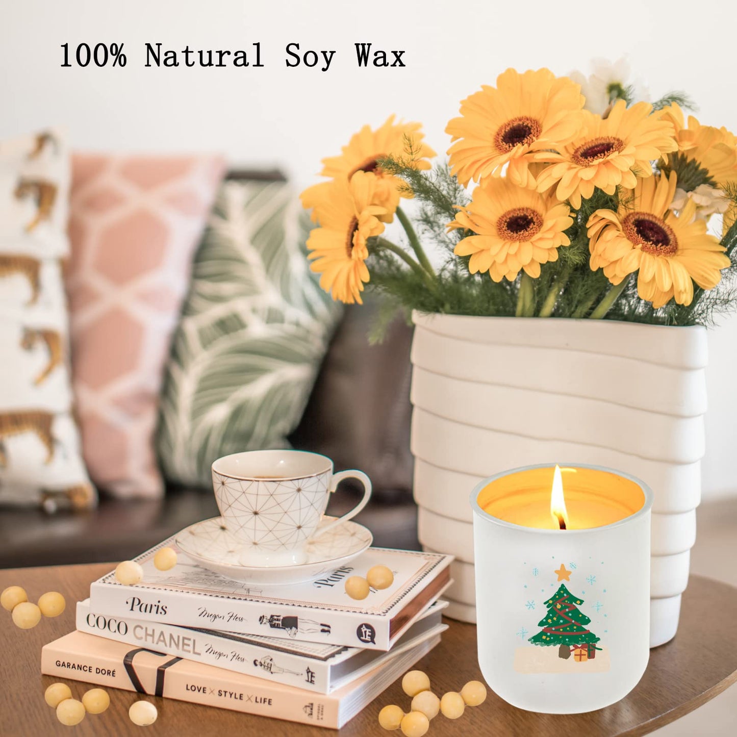 Lihome Christmas Candles - Christmas Gifts for Women Men, Candles for Home Scented, Handmade Ceramic Jar 11.5oz Natural Soy Wax(Christmas Vanilla Coconut)