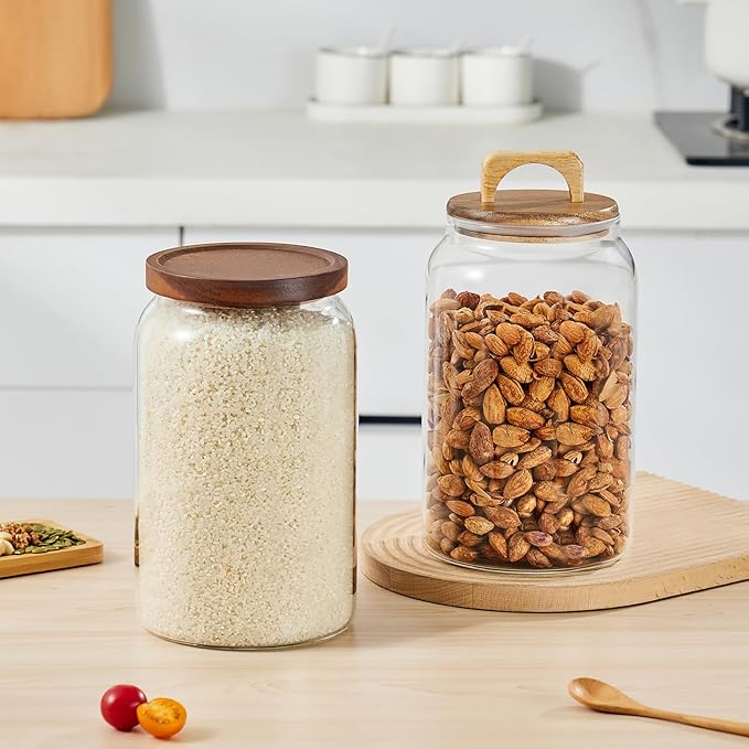 Sweejar Glass Jars for Laundry Room Organization, Half-Gallon Laundry Pods Container, Glass Food Storage Jars with Airtight Lid, 2 Pack, Hand Lid