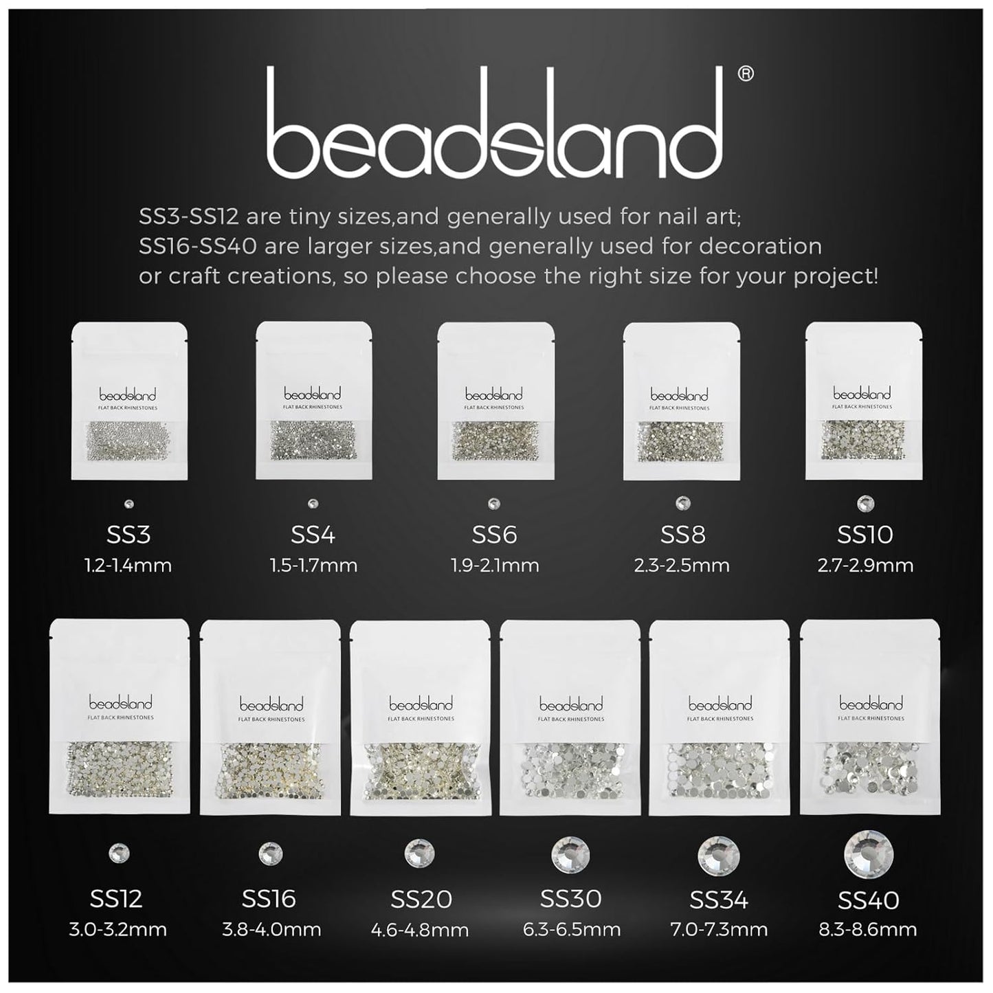 beadsland Flat Back Crystal Rhinestones Round Gems for Nail Art and Craft Glue Fix,Champagne (1.3-1.4mm) SS3/1440pcs
