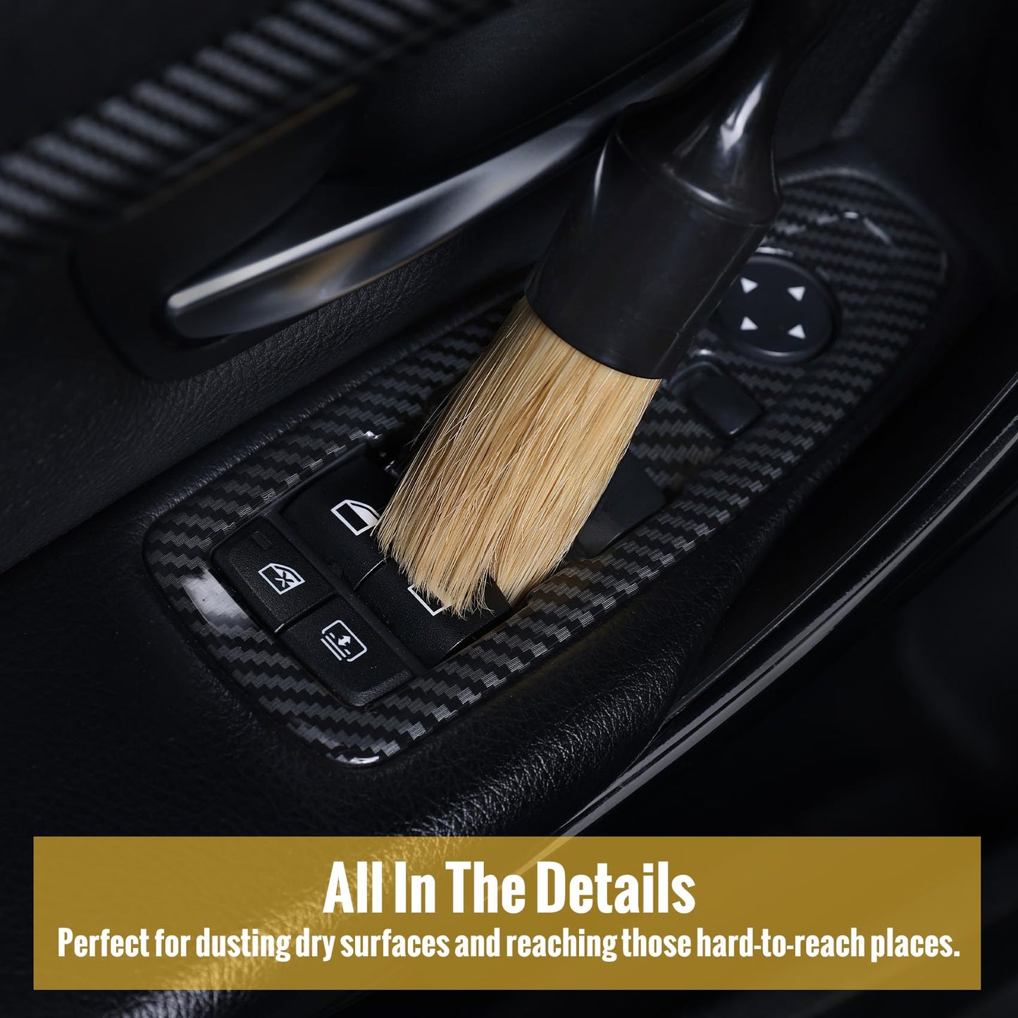 Birbenben 6PCS Car Detailing Brush Set, Ultra Soft Boars Hair Detail Brushes, Automotive Cleaning Brush Kit for Wheels, Air Vent, Leather Seats, Vehicles Auto Exterior Interior Detailing Brushes Tool