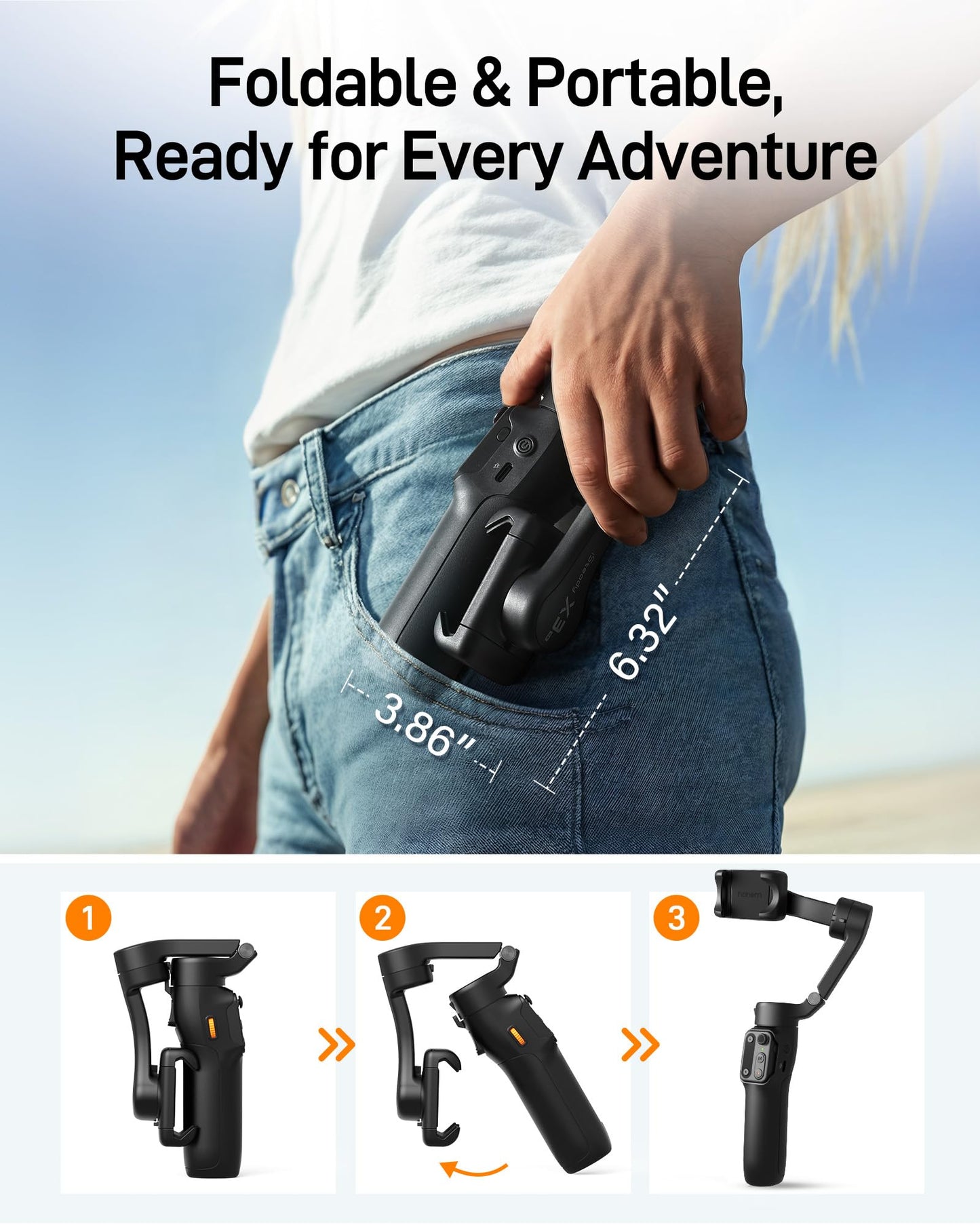 hohem iSteady X3 SE Gimbal Stabilizer for iPhone, Phone Stabilizer with Detachable Remote Control, Portable Foldable 3-Axis Phone Gimbal for Android & iPhone 16 15 Pro Max, Ideal for Travel Vlogging