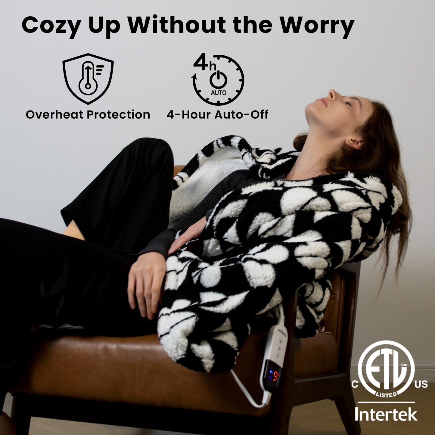 blunique Heated Electric Blanket Throw 50 x 60” Double Sherpa Heating Throw Blanket Reversible Ultra Cozy for Long-Lasting Heat Lock with Smart 6 Heating Setting & 11 Hours Auto Off, Machine Washable