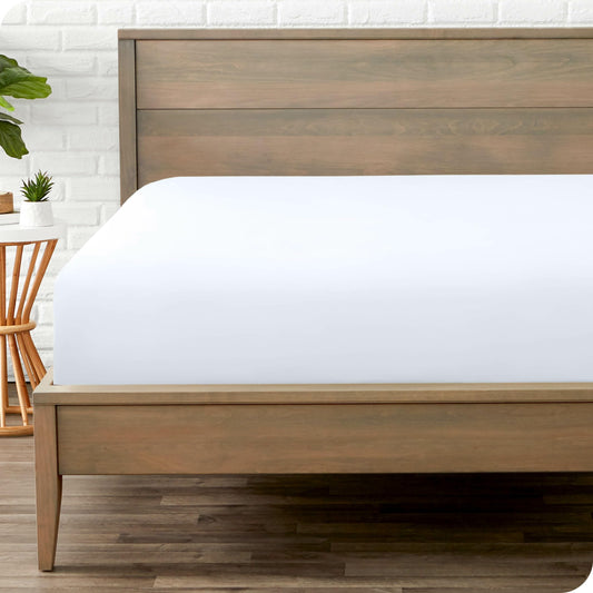 Bare Home Fitted Bottom Sheet Queen Size - Premium 1800 Microfiber - Ultra-Soft Hotel Luxury - Deep Pocket - Durable and Long Lasting - Fitted Sheet (Queen, White)
