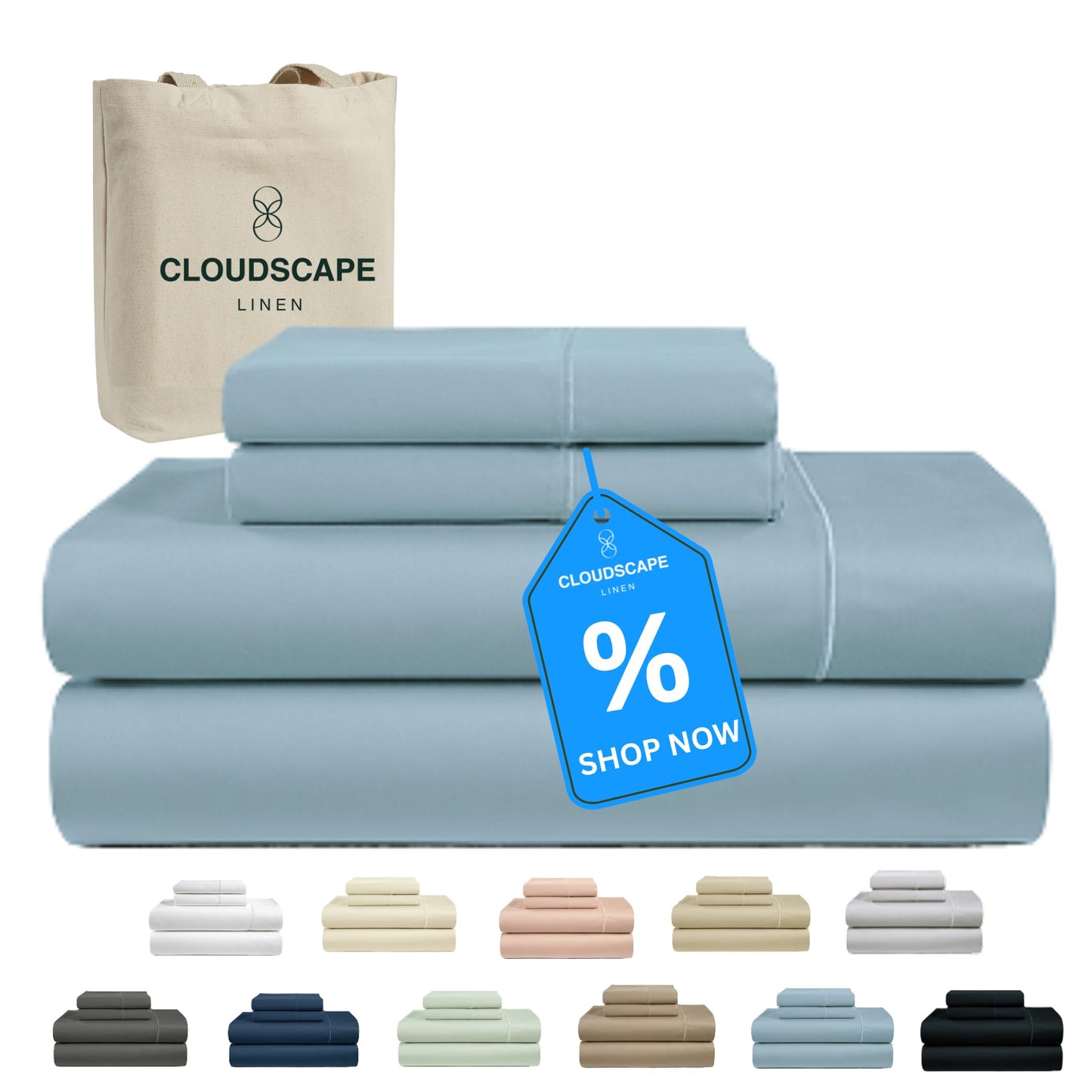 Cloud Scape Linen 100% Egyptian Cotton King Sheets Set – 1000 Thread Count, 4-Piece Soft Hotel Quality Bedding Set,Deep Pockets up to 16”, French Blue