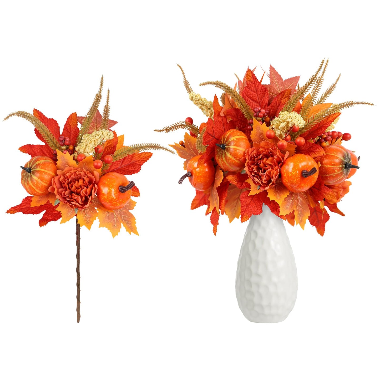 GOLUTYOK Fall Decor, 4PCS Artificial Autumn Pumpkin Berry Flower Maple Plant Stems Picks Vase Decorations, for Home Harvest Holiday Thanksgiving Indoor