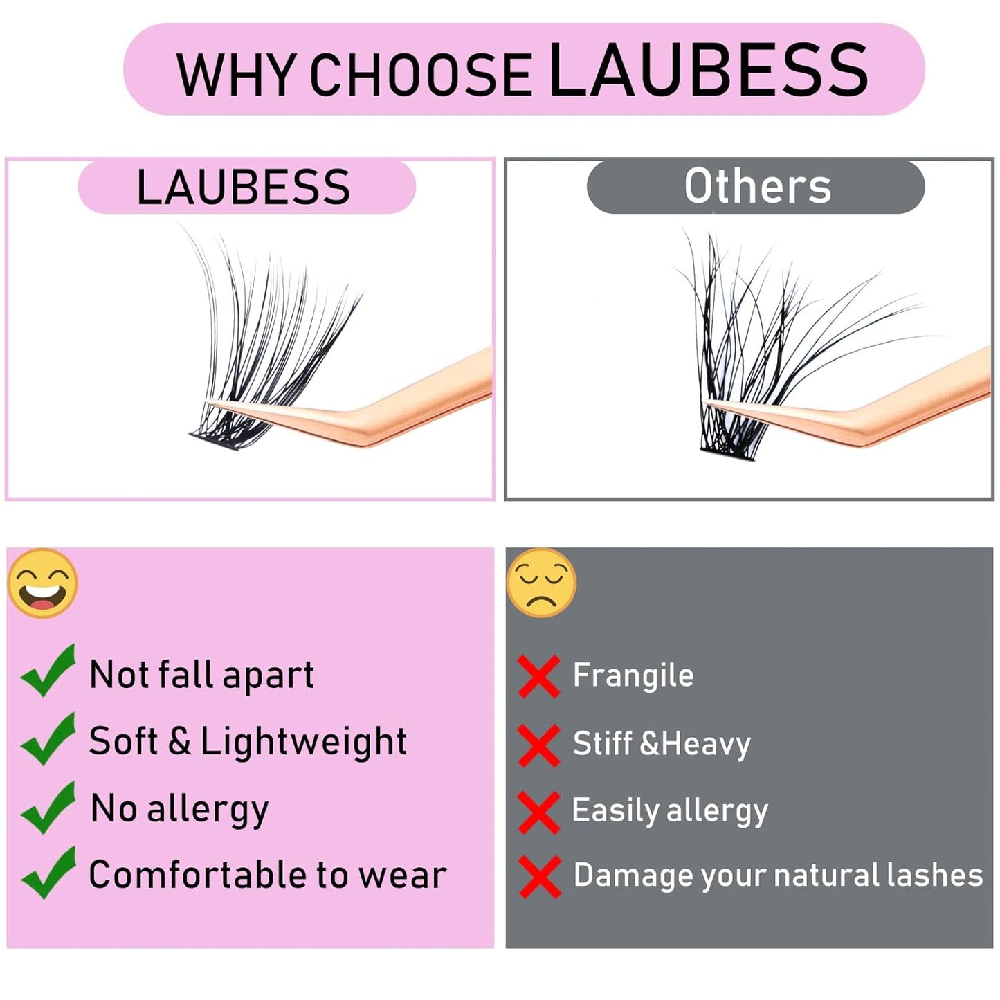 Eyelash Clusters LAUBESS Lash Clusters Individual Lashes Cluster Eyelash Extensions DIY at Home Waterproof Cluster Lashes (40D-D-Mix9-16)