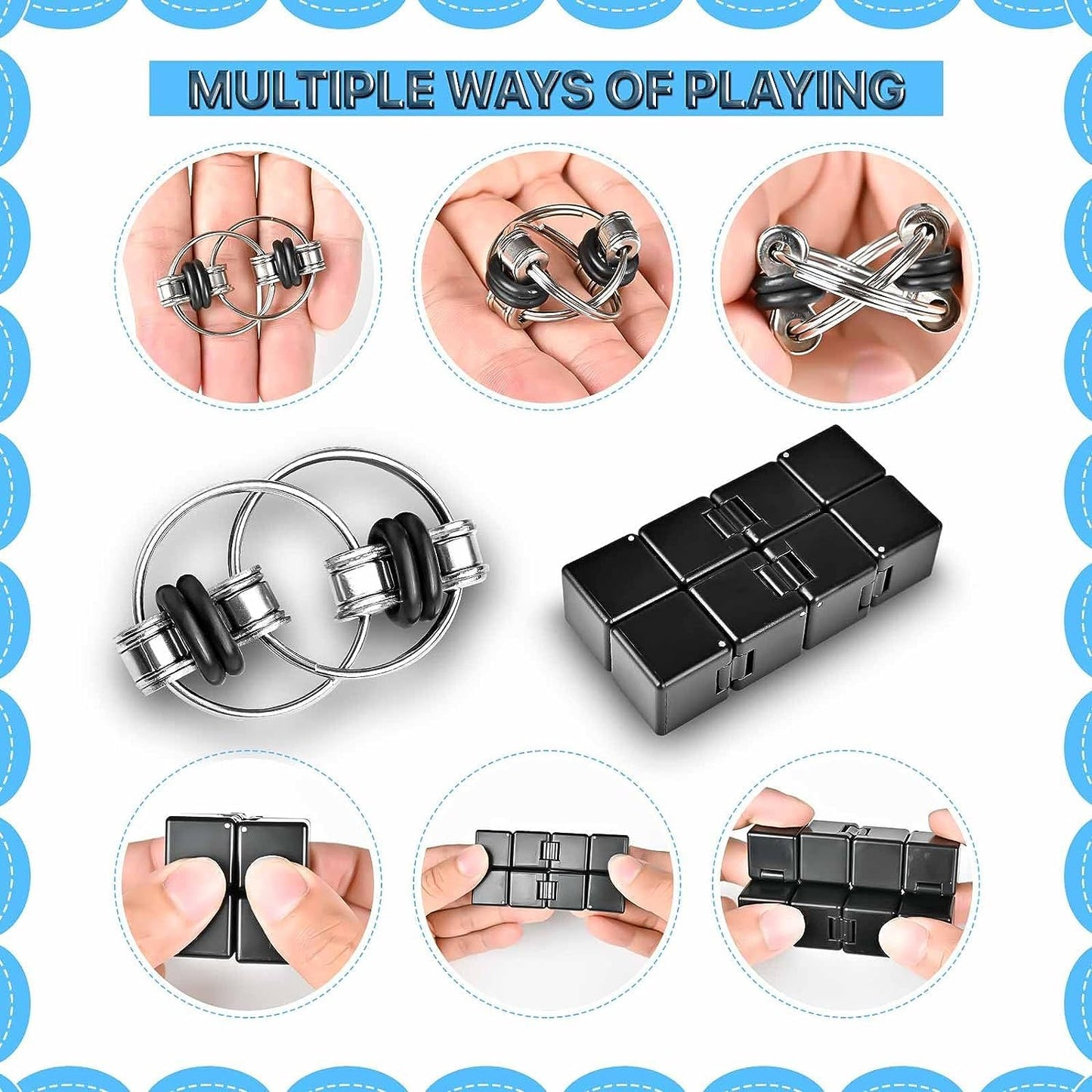 Dr.Kbder 5Pcs Fidget Toys Adults Set, Autism Sensory Pack with figette Cube Magnetic Rings Pad ADHD Stress Relief for Kids Teen, Cool Gadget Desk Spinner Christmas Stocking Stuffer