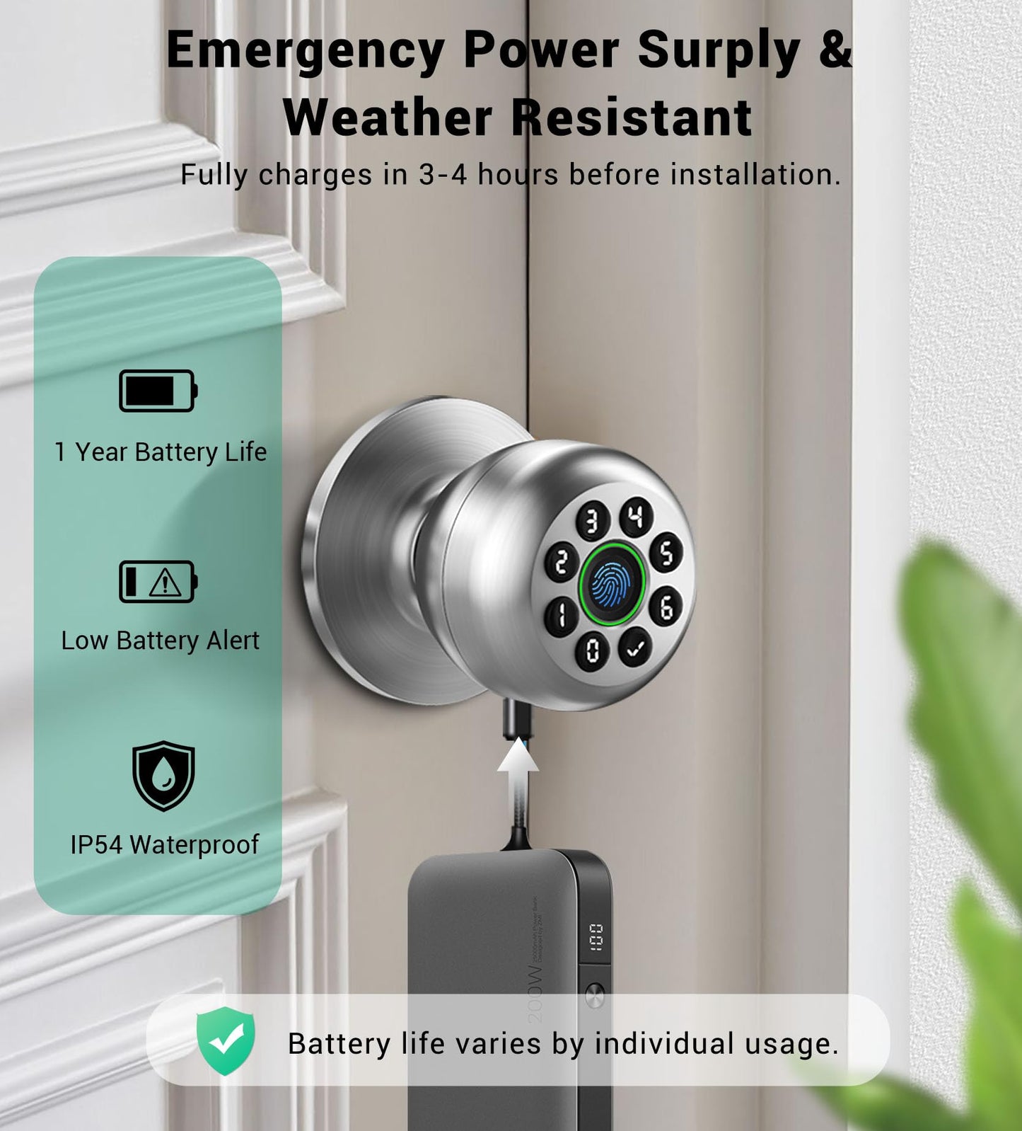 WREO Keypad Smart Door Knob Lock, Fingerprint Keyless Entry Door Lock with Handle for Front Door and Bedroom, Electrionic Biometric Code Door Knob with APP, Auto Lock for Home Office Apartment Garage