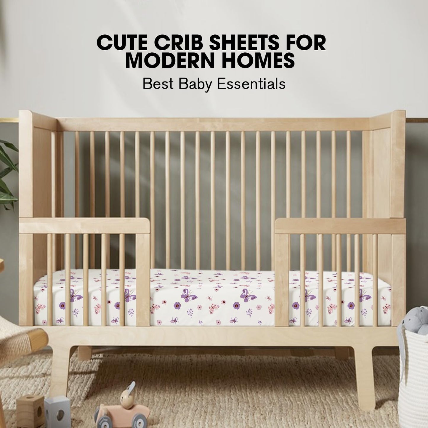 Little Grape Land Crib Sheets Girl 4 Pack, Baby Crib Sheets for Standard Crib & Toddler Mattress, Super Soft Breathable Crib Sheet Set for Girls, Floral & Butterfly