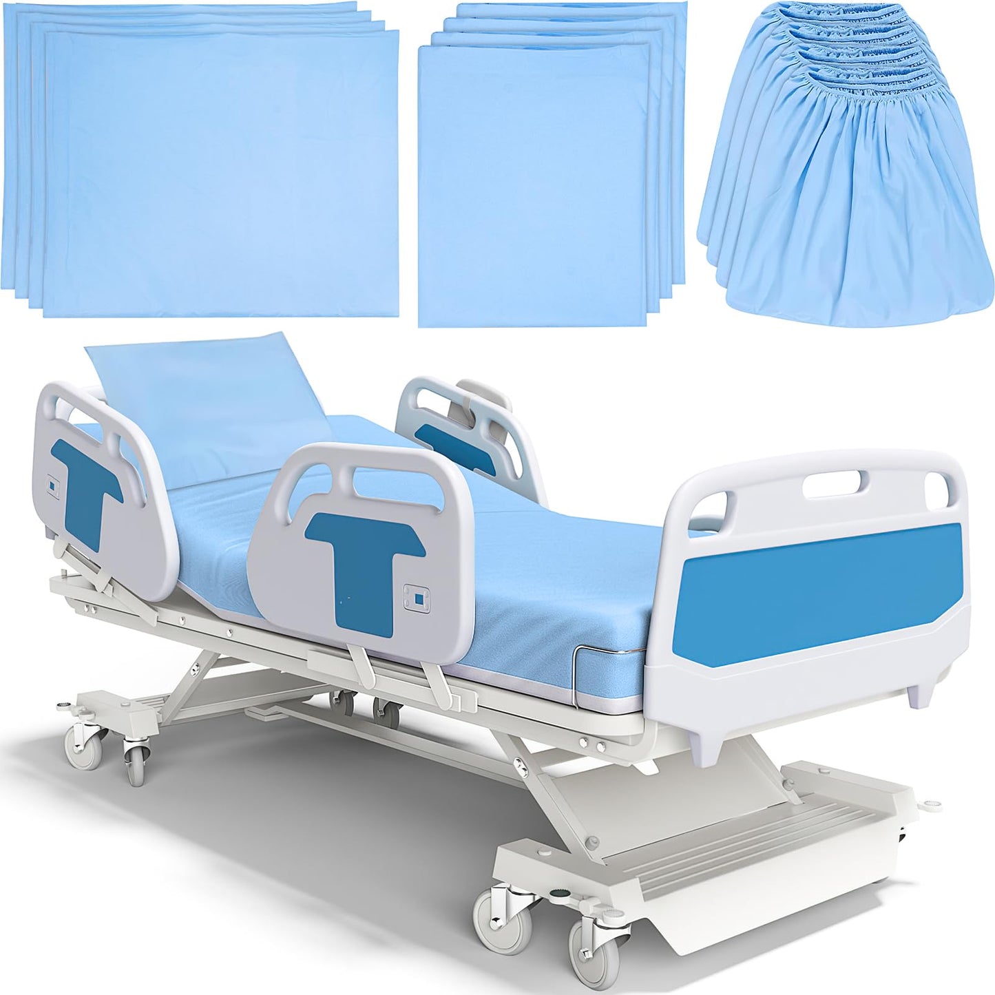 12 Pack Hospital Bed Sheets for Home Use, Extra Long Hospital Bed Fitted Sheets 36 ×84 ×14 Inches,Bed Sheet Set Included Flat Sheets and Pillow Cases,Blue