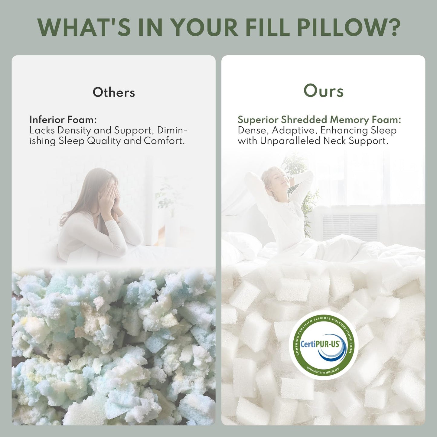 HEYCUZI Cooling Pillows Queen Size Set of 2 - Shredded Memory Foam Pillow for Sleeping 2 Pack, Adjustable Cool Bed Pillows for Side, Back, and Stomach Sleepers, Gel Pillow Washable Removable Cover