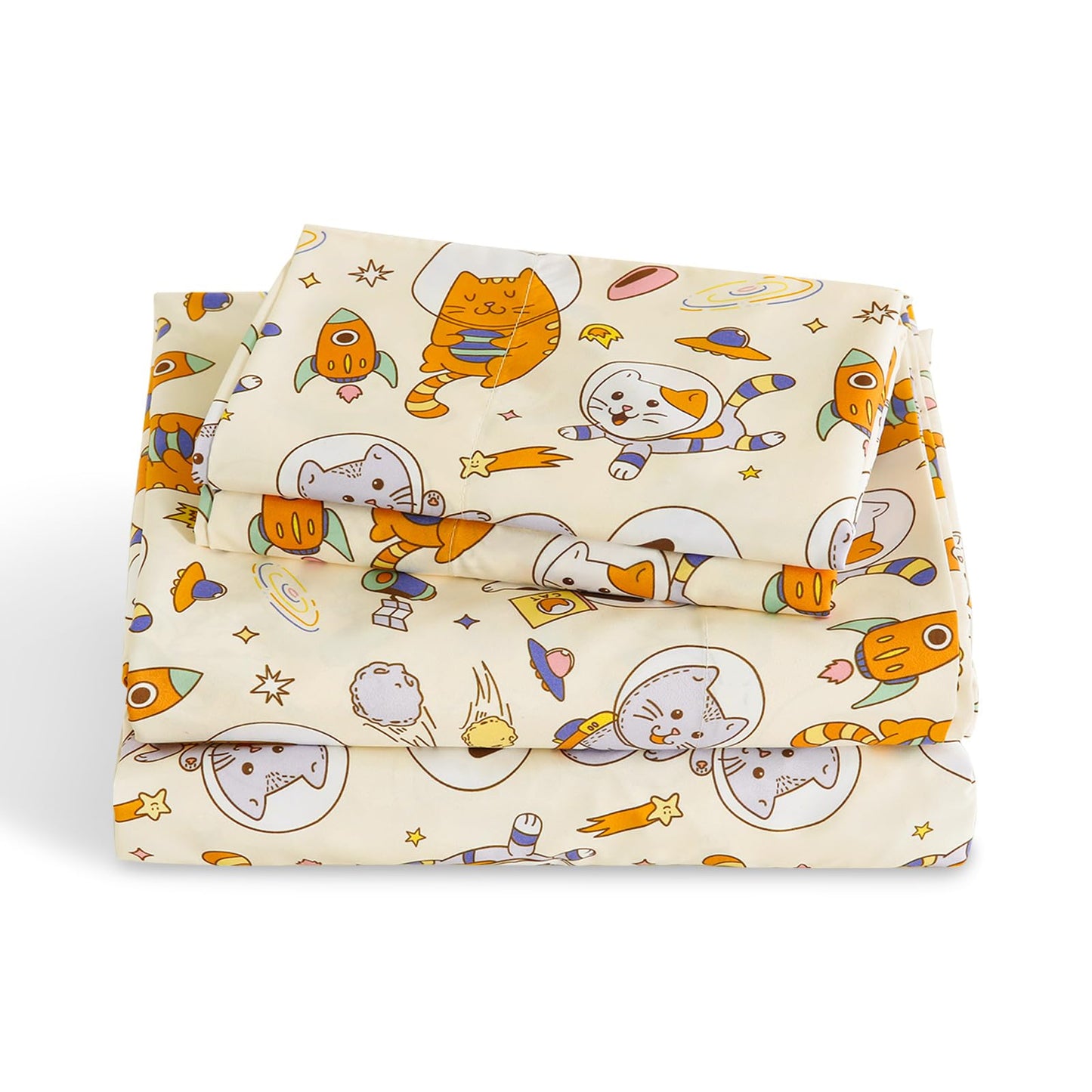 LONAVA Twin Sheet Set Kids - Space Cat 3 Pieces Soft Cute Microfiber Bed Sheet for Boy Girls Teens, Oeko Texted Breathable Cooling Fabric & Deep Pocket Full Elastic Sheets