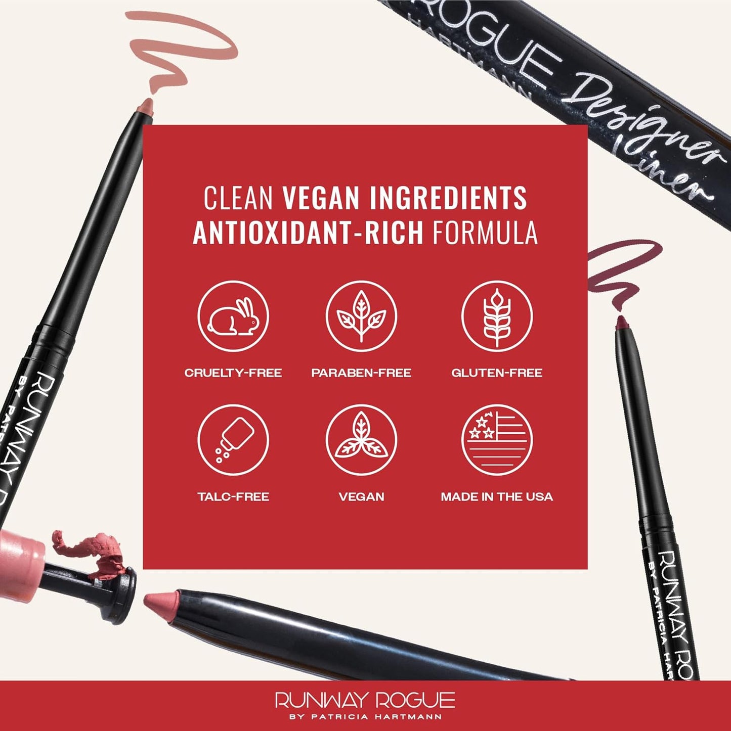 Runway Rogue Designer Liner Lip Pencil, Matte Light Sandy-Beige Lip Liner Pencil and Lip Liner Sharpener, ‘Spotlight’
