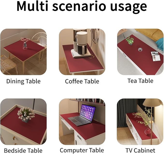 Leather Desk Mat,1.8mm Thick,15.75x63 Inch Desk Cover,Desk Protector Mat,Dresser Cover Top,Vanity Protector Mat,Vanity Cover,Vanity Cover Top Protector(Black+Wine Red,15.75x63)