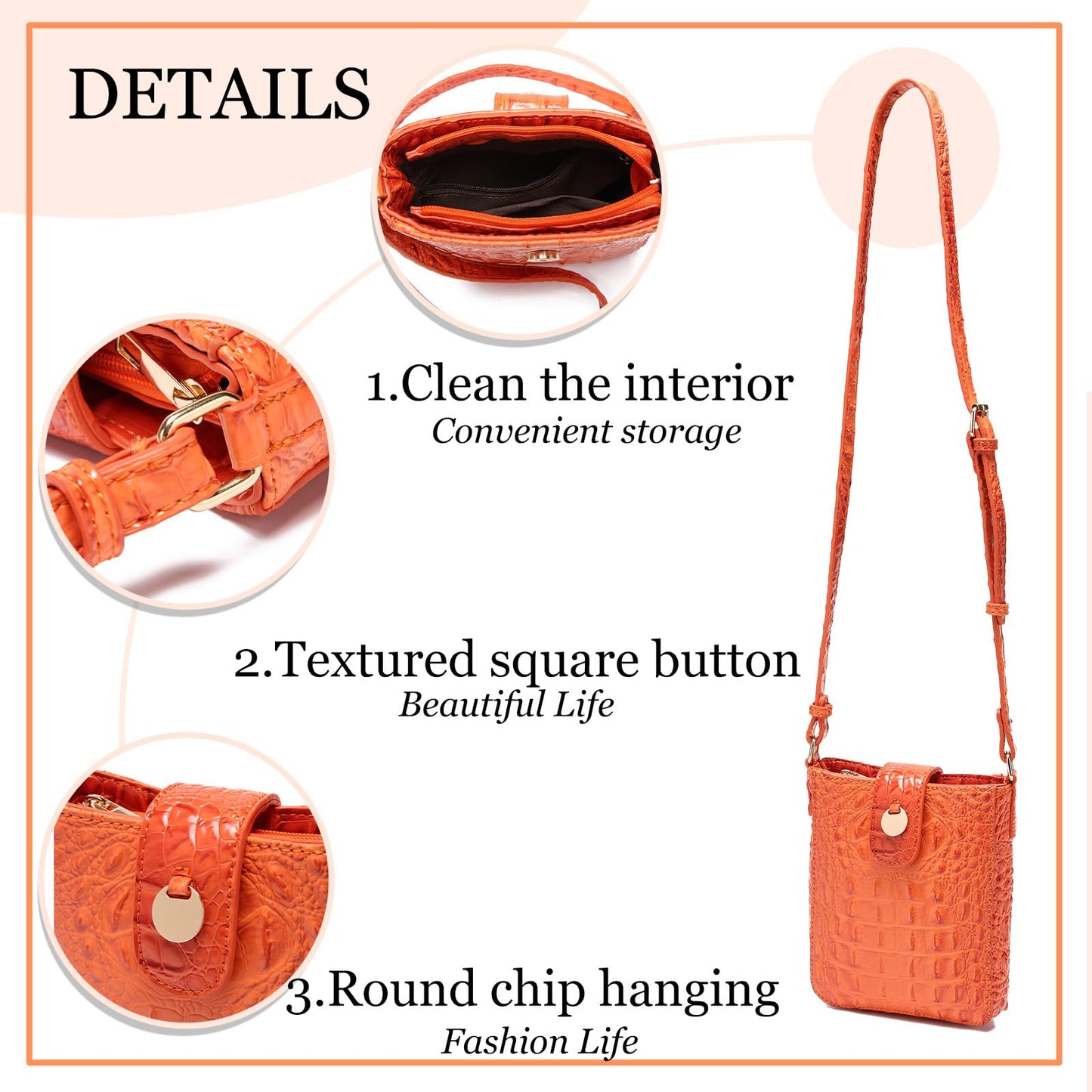 Makcr Joacbv Crocodile Embossed Small Crossbody Bag Fashionable Magnetic Buckle Decoration Shoulder Women's Luxury Wallet