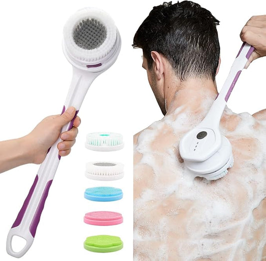 Electric Body Brush,5 Attachments Brush Heads Electric SPA Brush Spin Scrubber for Shower Bathing Cleansing Wash Deep Cleaning with Silicone Rechargeable IPX7 Waterproof