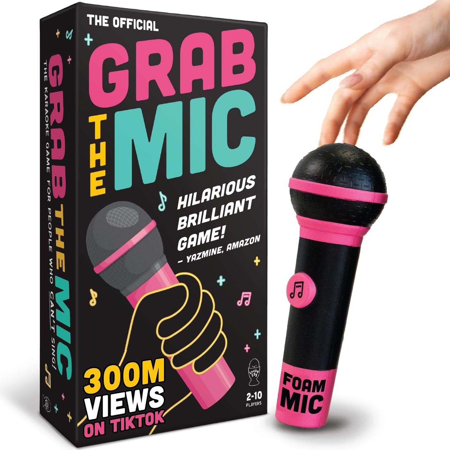 Lucky Egg Official Grab The Mic – Family Karaoke Board Game, 8+ Year Olds, 2-10 Players - Games for Bad Singers with 250 Lyrics (125 Cards) for Hilarious Game Nights & Birthday Party, Kids Gift