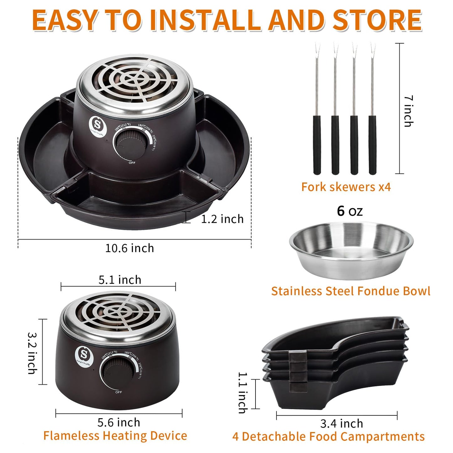 SANLE SOPFFY 2 in 1 Electric S'mores Maker & Fondue Pot,S'mores Maker Tabletop Indoor Kit with 4 Roasting Forks & 1 Flameless Temperature-controlled Heater,Christmas Gifts,Family Gifts